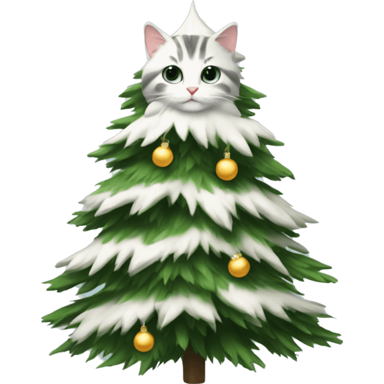  actual white fir christmas tree with cute cat.  emoji