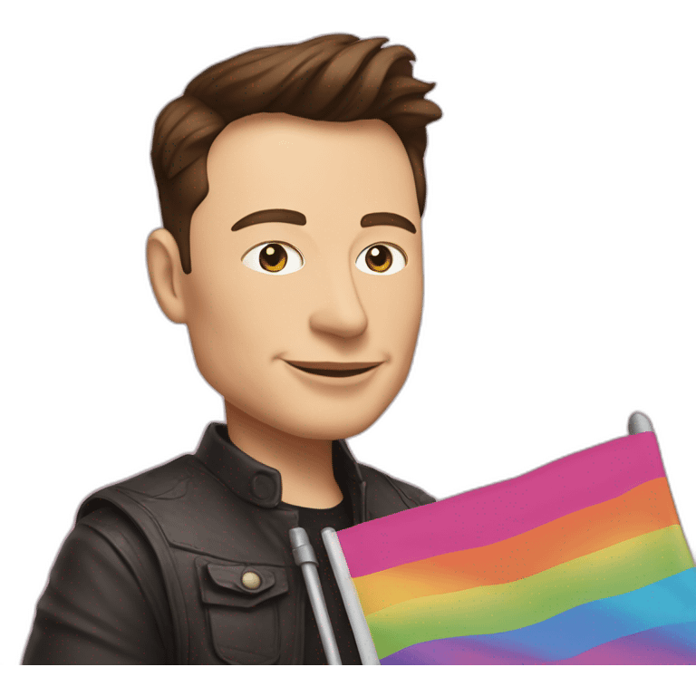 Elon Musk holding a Trans Pride Flag emoji