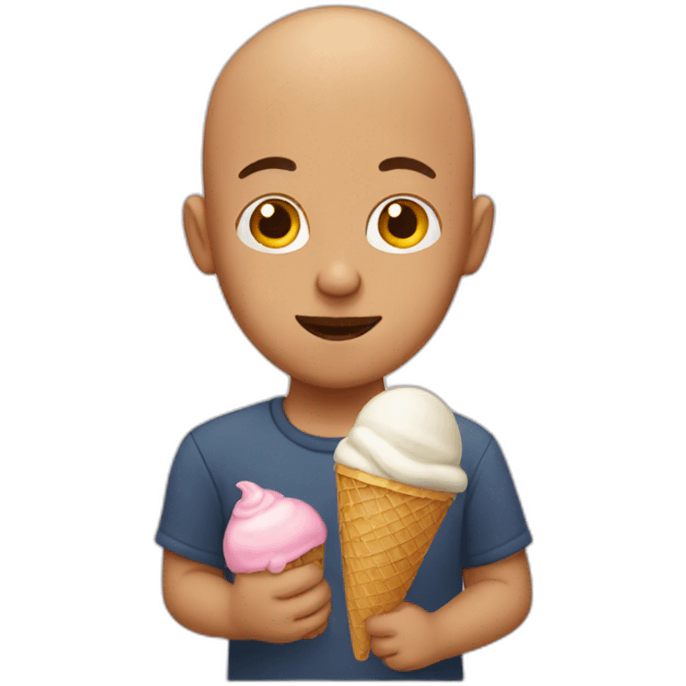 bald young man eating ice cream emoji