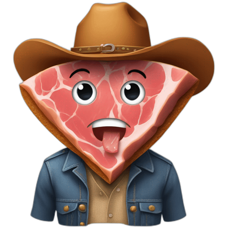 piece of ham that is dressed as a cowboy with a sadface emoji