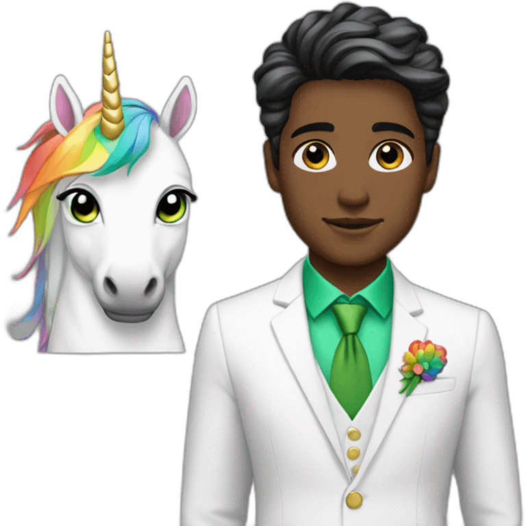 Posh-boy-with-white-suit-and-green-eyes-and-rainbow-unicorn-hair emoji