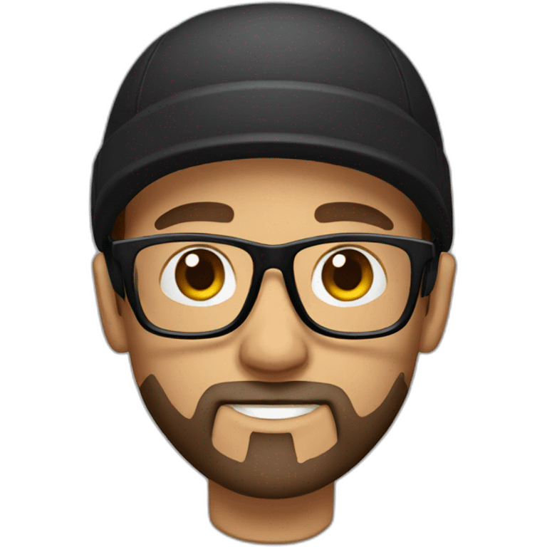 Male with headphones, clear glasses, black cap and brown beard emoji