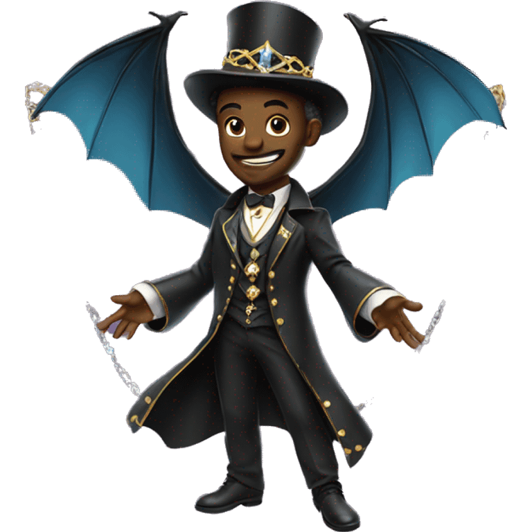 a flying rich black magician, wearing diamond chains emoji