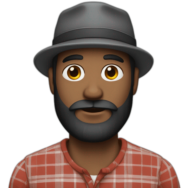 white man black beard wearing plaid hat emoji