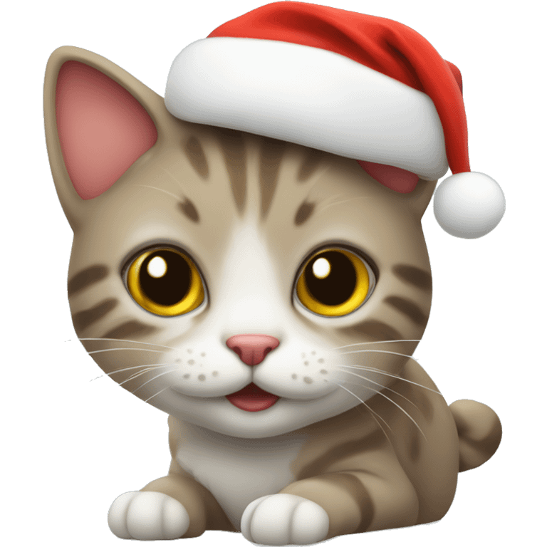 A cute little cat with a christmas hat on emoji