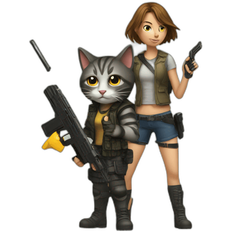 cat and girl with gun emoji