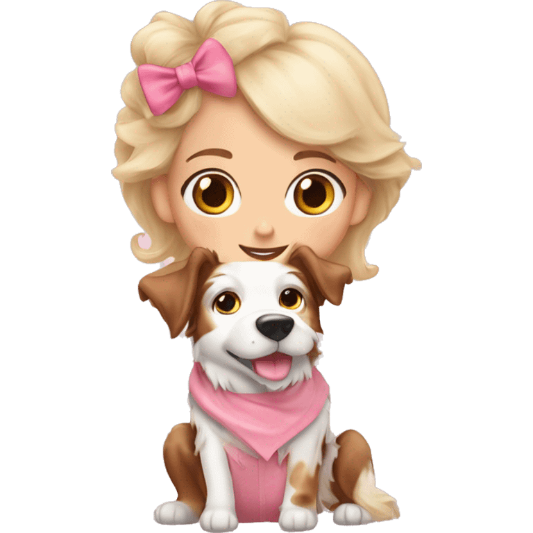 Girl blondy whith dog border collie red merle and pink nouse emoji