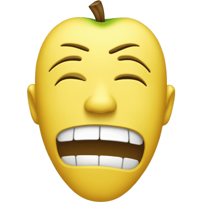 Sad face pulling off mask of happy face in Apple yellow emoji style emoji