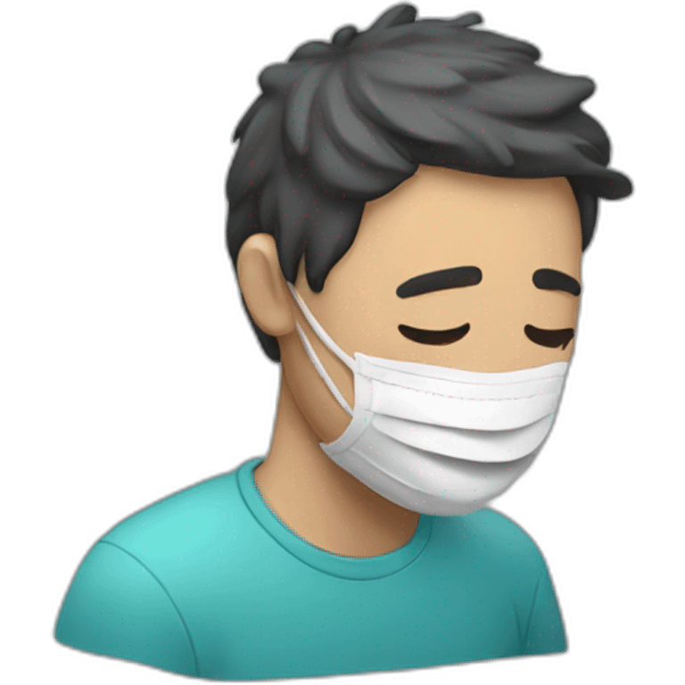 man vomiting with a facemask on his forehead emoji