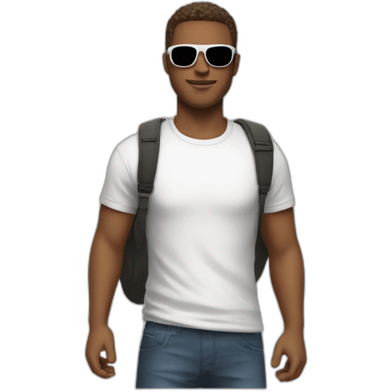 Man with sunglasses with shor hair and white t-shirt emoji