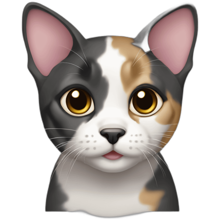 older round diluted calico, white chin, black and pink nose, mostly dark grey, dark grey ears emoji