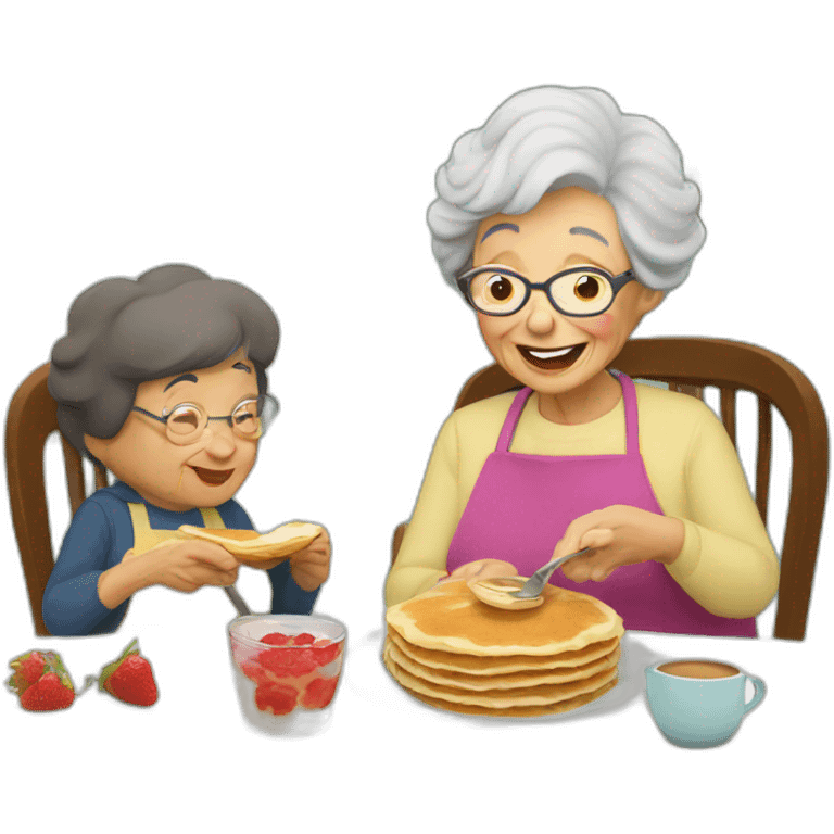 Granny eating pancakes with grandson emoji