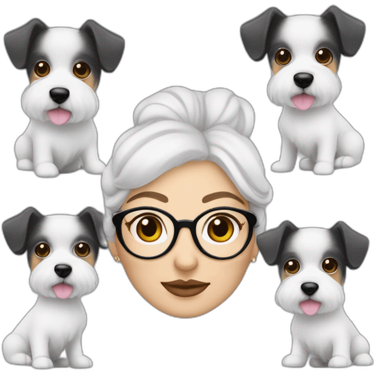 mujer piel blanca con orejas de conejo en la cabeza gafas y perro bichon maltés blanco emoji