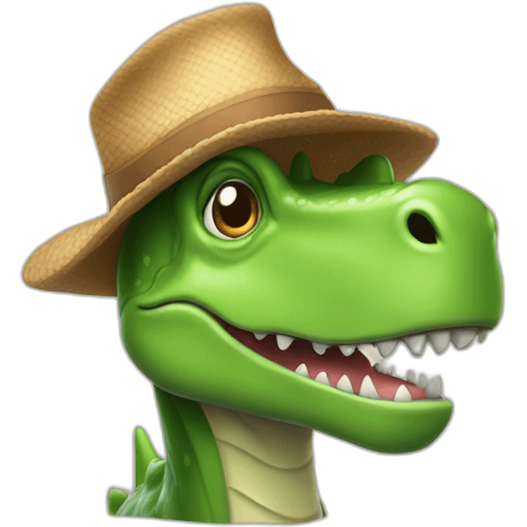 un dino avec un chapeux ecrrie joyeux anniv emoji