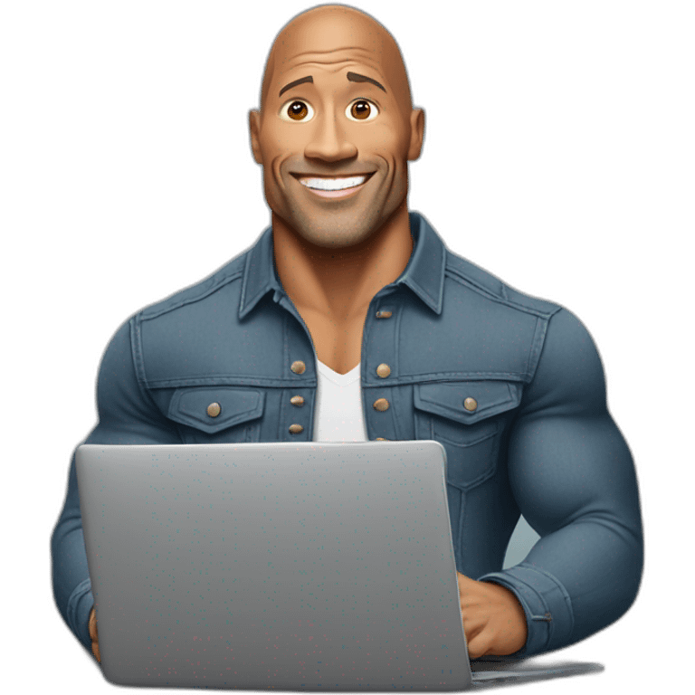 Dwayne Johnson working on a laptop emoji