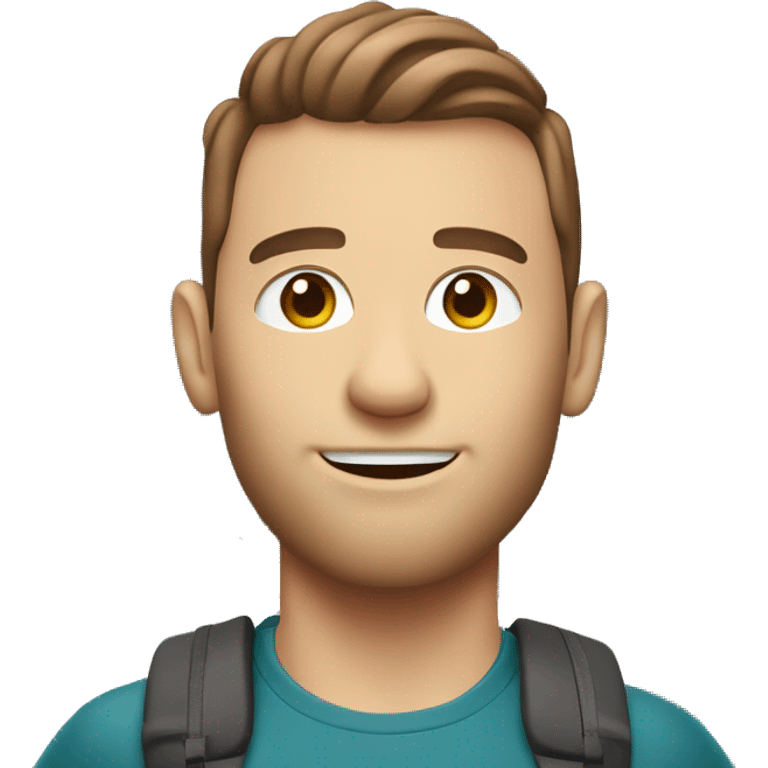 White guy with short brown hair hiking in glacier national park emoji