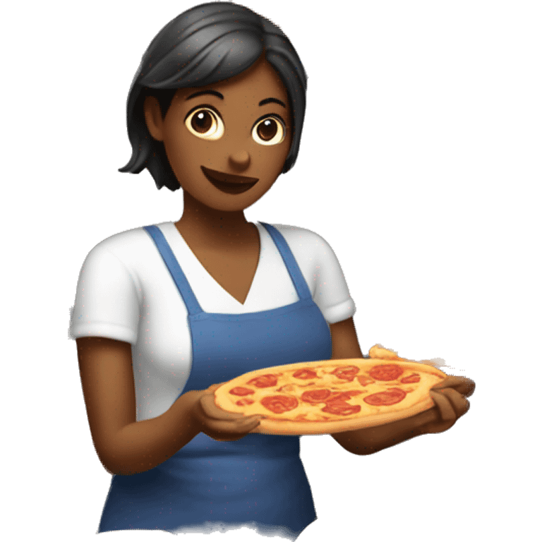 women making a pizza emoji