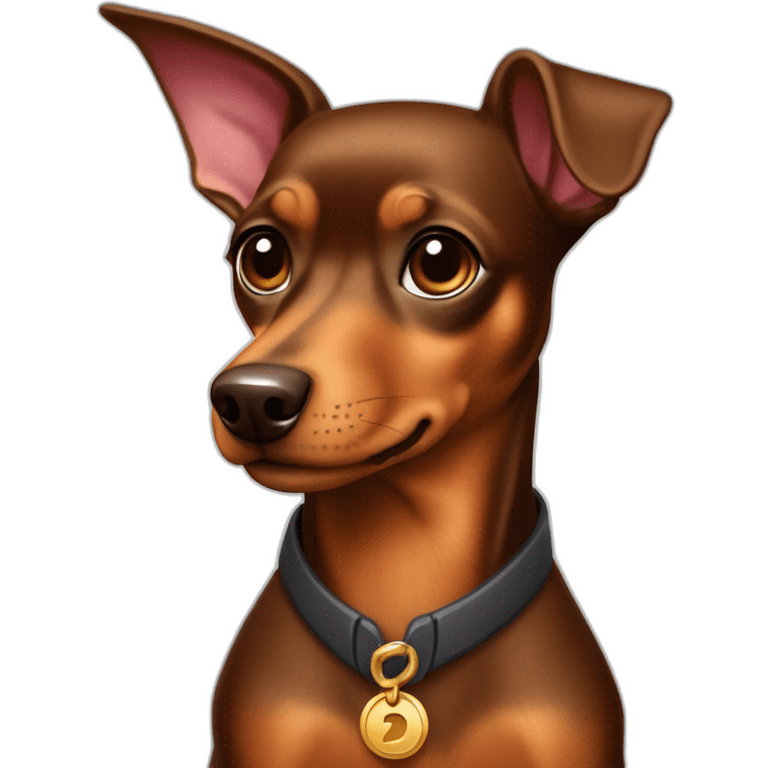 Miniature Pinscher, brown coat, door-to-door salesman, charismatic pitch, irresistible charm, innovative product, developer mindset, divine selling prowess. emoji