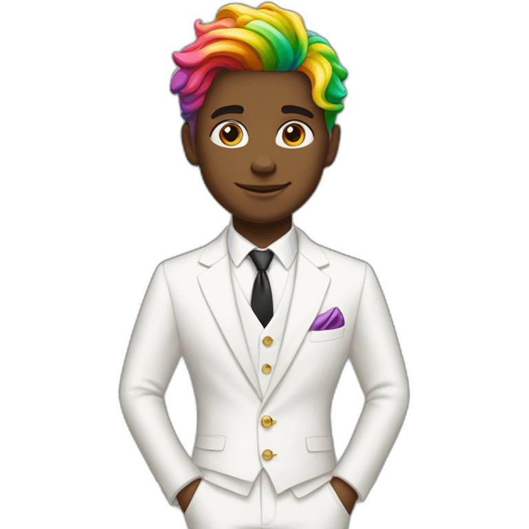 Posh-boy-with-white-suit-and-rainbow-unicorn-hair emoji