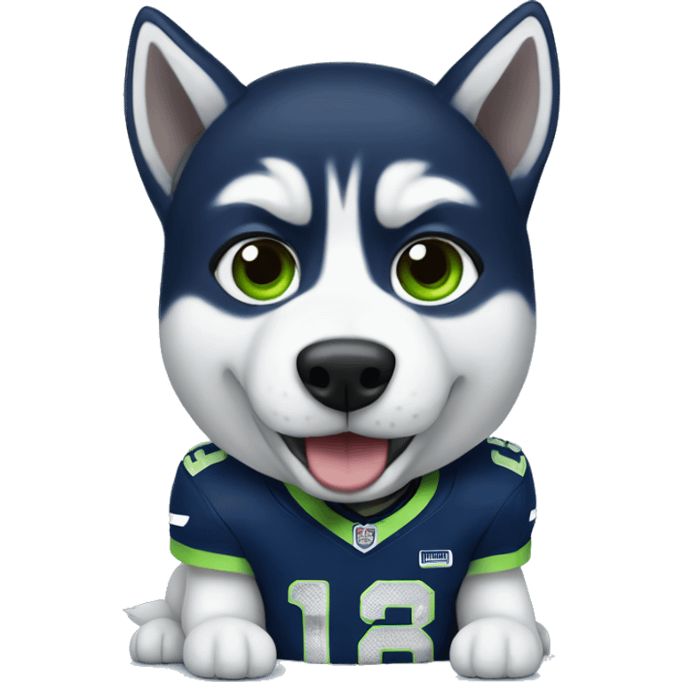 Husky wearing Seahawks uniform emoji