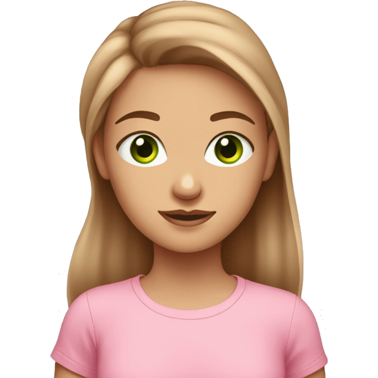 cute green eyed girl with light brown hair wearing pink tshirt emoji