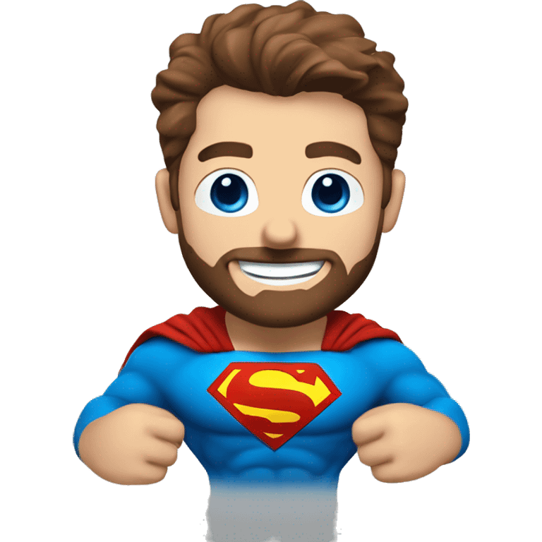 White superman, redish hair, blue eyes, redish brownish, scruffy beard, happy smile, flying pose emoji