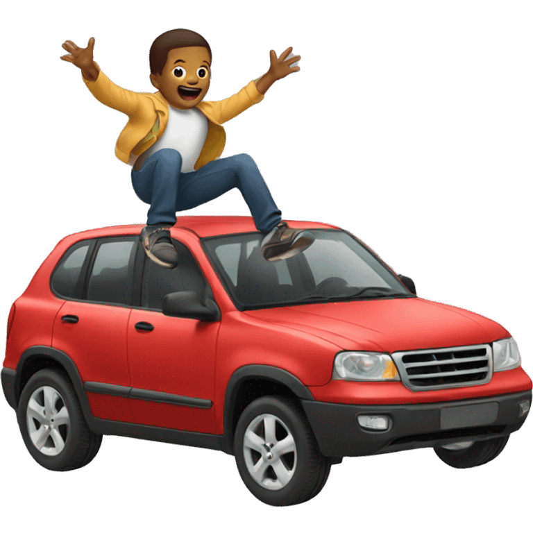 Boy jumping off a car emoji