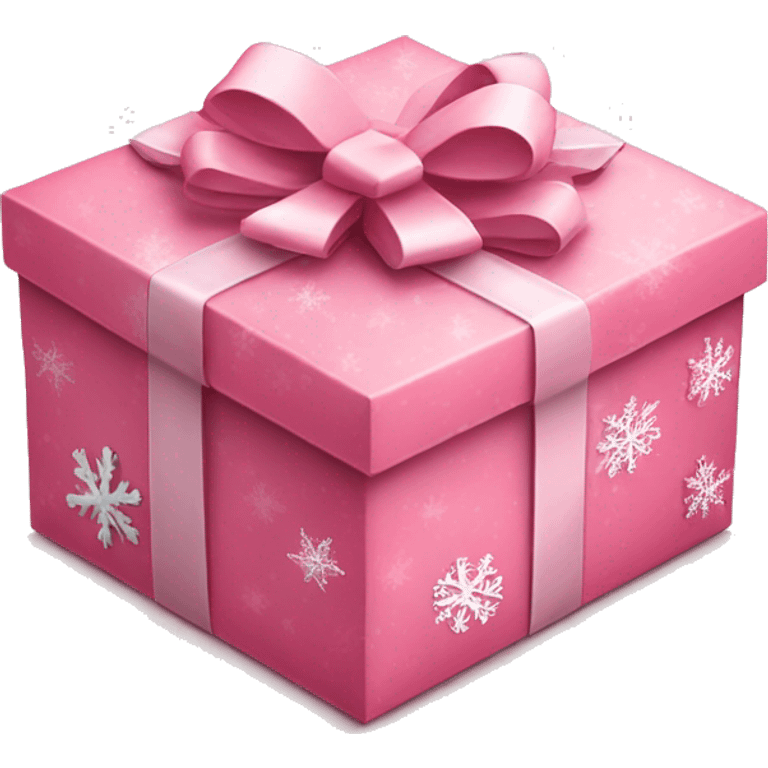 Adorable pink Christmas gift box with a bow, decorated with snowflakes emoji