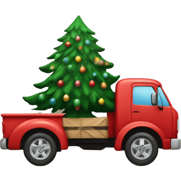 Red truck with Christmas tree  emoji