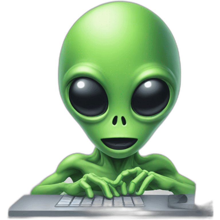 Alien typing on computer emoji