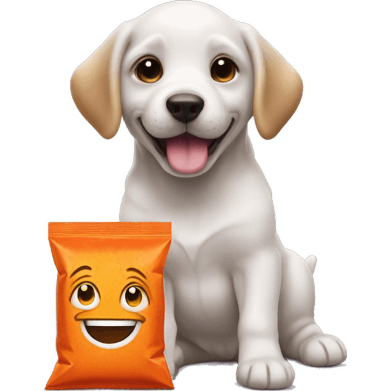 happy puppy wit a cheeto bag emoji