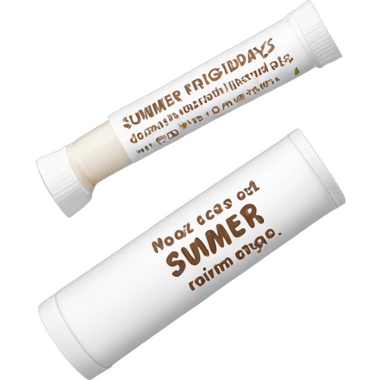 summer fridays lip balm, white cap, medium sized tall tube and brown packaging with white text  emoji