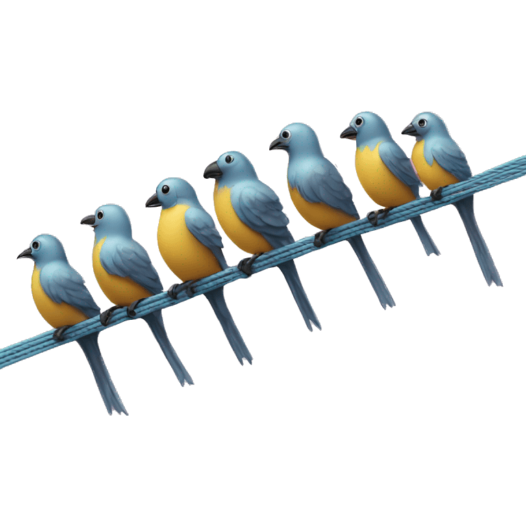 five birds lined up sitting on an electrical cable emoji