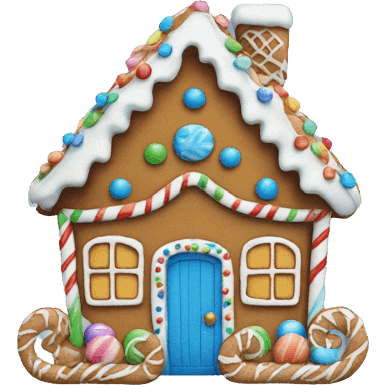 gingerbread house with blue candy decorations  emoji