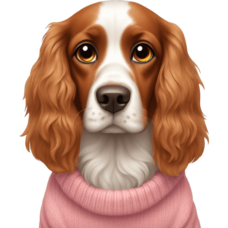 russian orange spaniel with brown eyes, wearing pink sweater  emoji