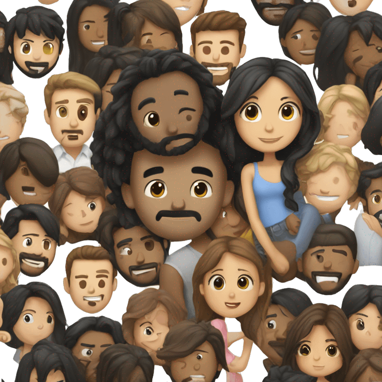 Black hair guy with beard hugging brunette girl with long hair emoji