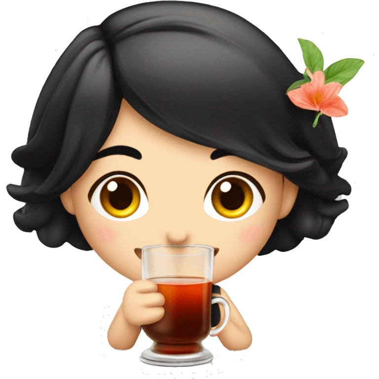 Turkish tea, girl with black hair, relax mood emoji