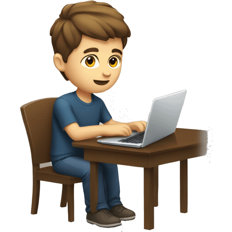 caucassian young man with short brown hair working on laptop emoji