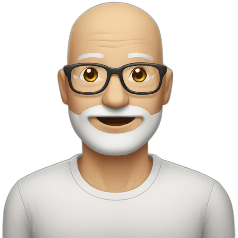 60 year old man, bald, whit beard,glasses and raised up emoji