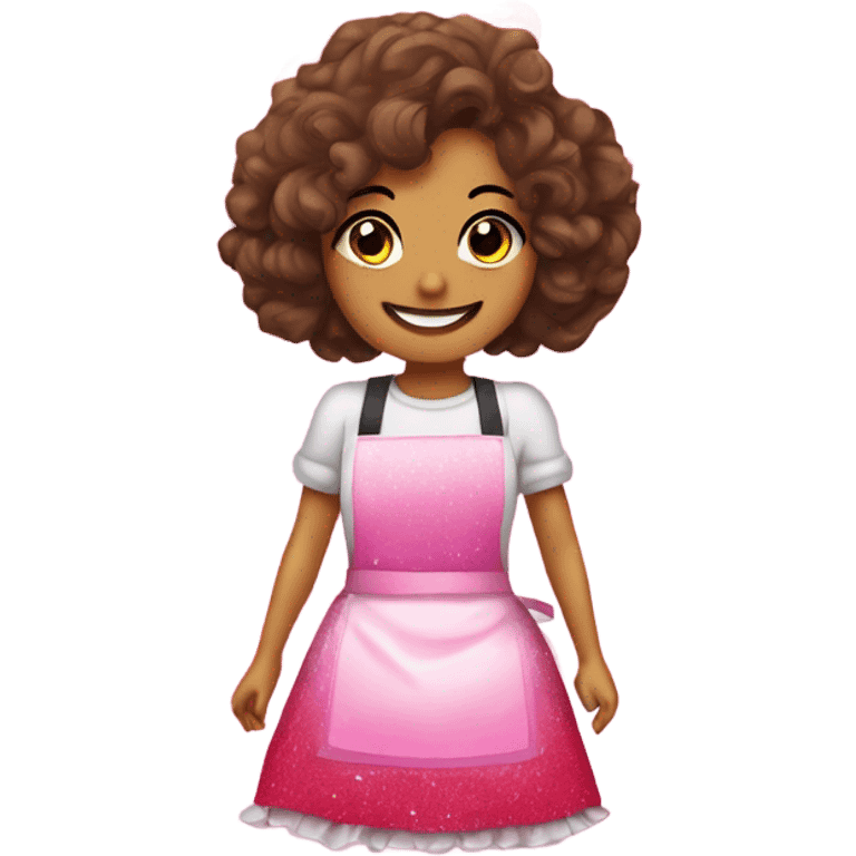 Pink ombre apron with multiple red hearts, ruffles, & glitter emoji