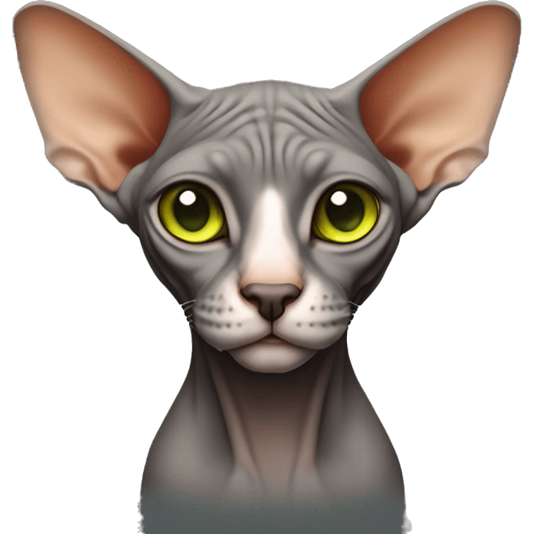 Sphynx full body dark-grey-brown-colour orange-snout light-green-eyes  emoji