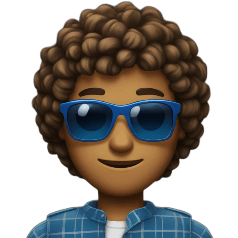 Lololoshka is a minecrafter with blue sunglasses and Blue & Black Plaid Bandana on his neck And brown curly hair emoji