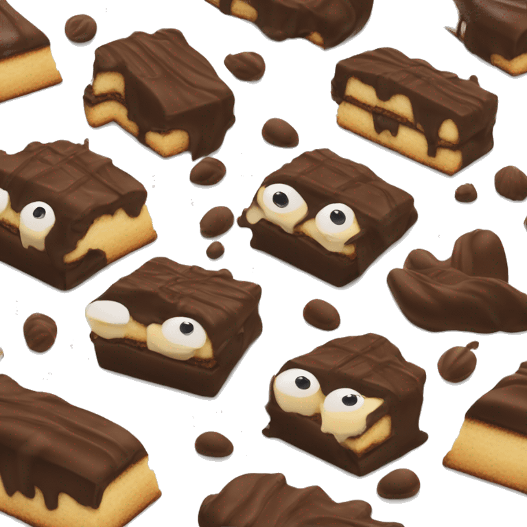 Milchschnitte mit Augen, lockigen schwarzen Haaren, armen und beinen emoji