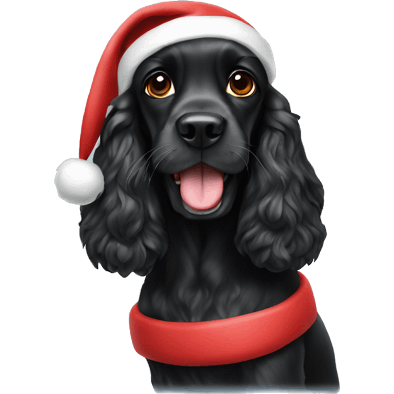 Black cocker spaniel with Santa hat emoji