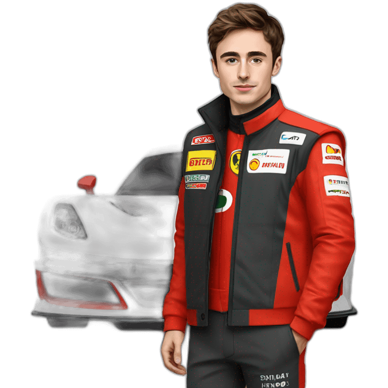 Charles leclerc avec une veste ferrarie rouge emoji