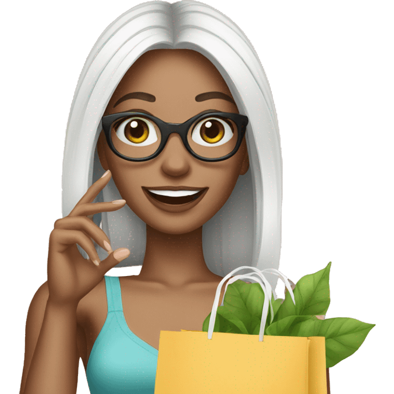 white skin influencer taking selfie with a shopping bag emoji