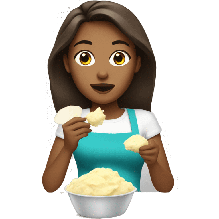 Brunette eating mashed potatoes emoji