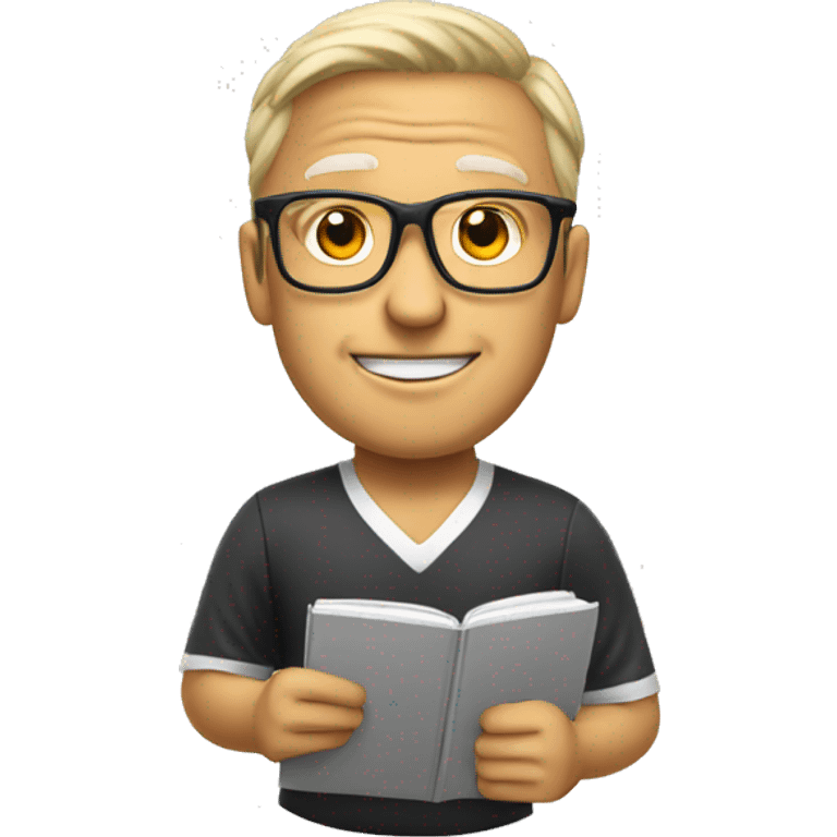 white soccer coach with eyeglasses holding a notebook emoji