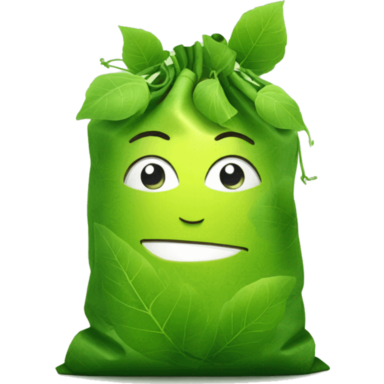 ecological bag with a cute face and hair made of green leaves emoji