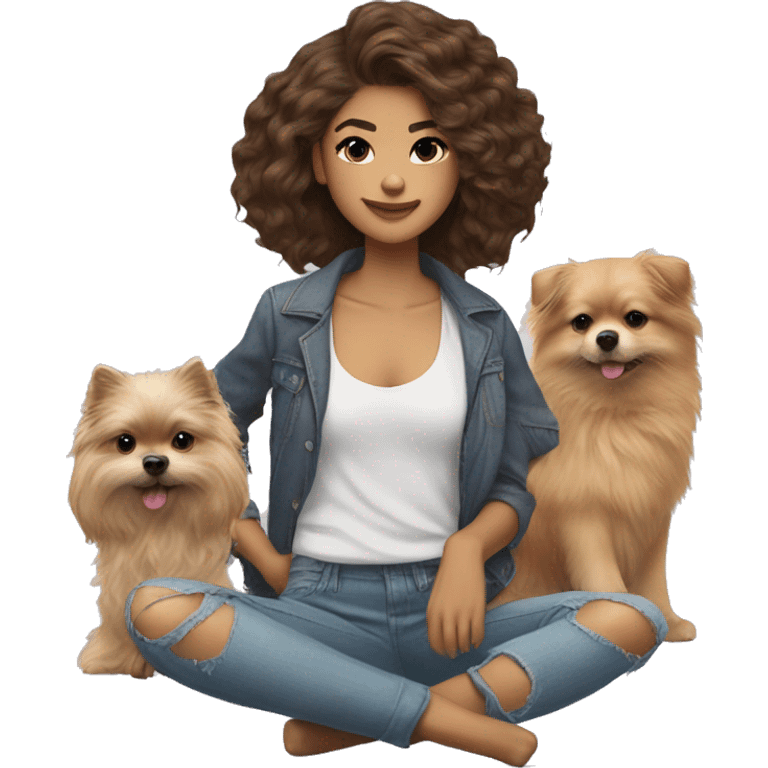 Zendaya usando ropa lila y un perrito Pomerania emoji